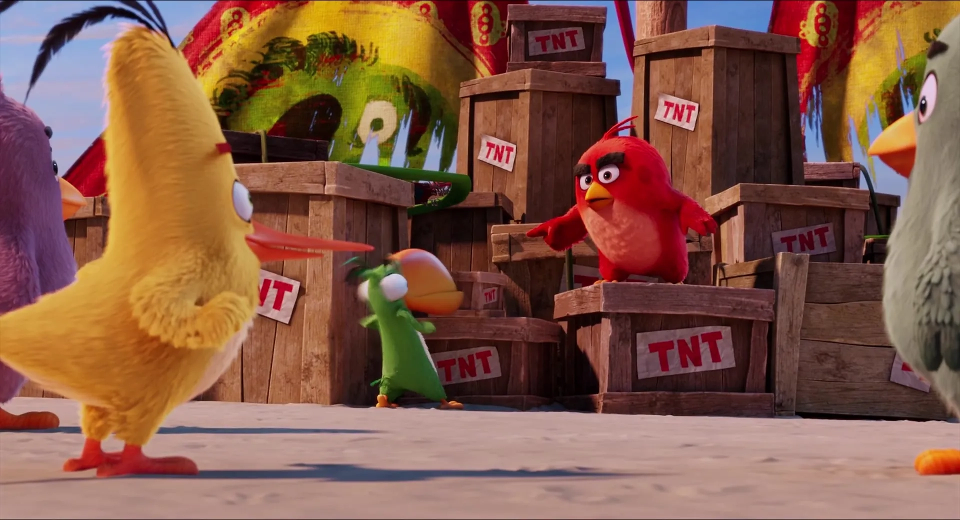 Anthony Padilla, Jason Sudeikis, and Josh Gad in The Angry Birds Movie (2016)