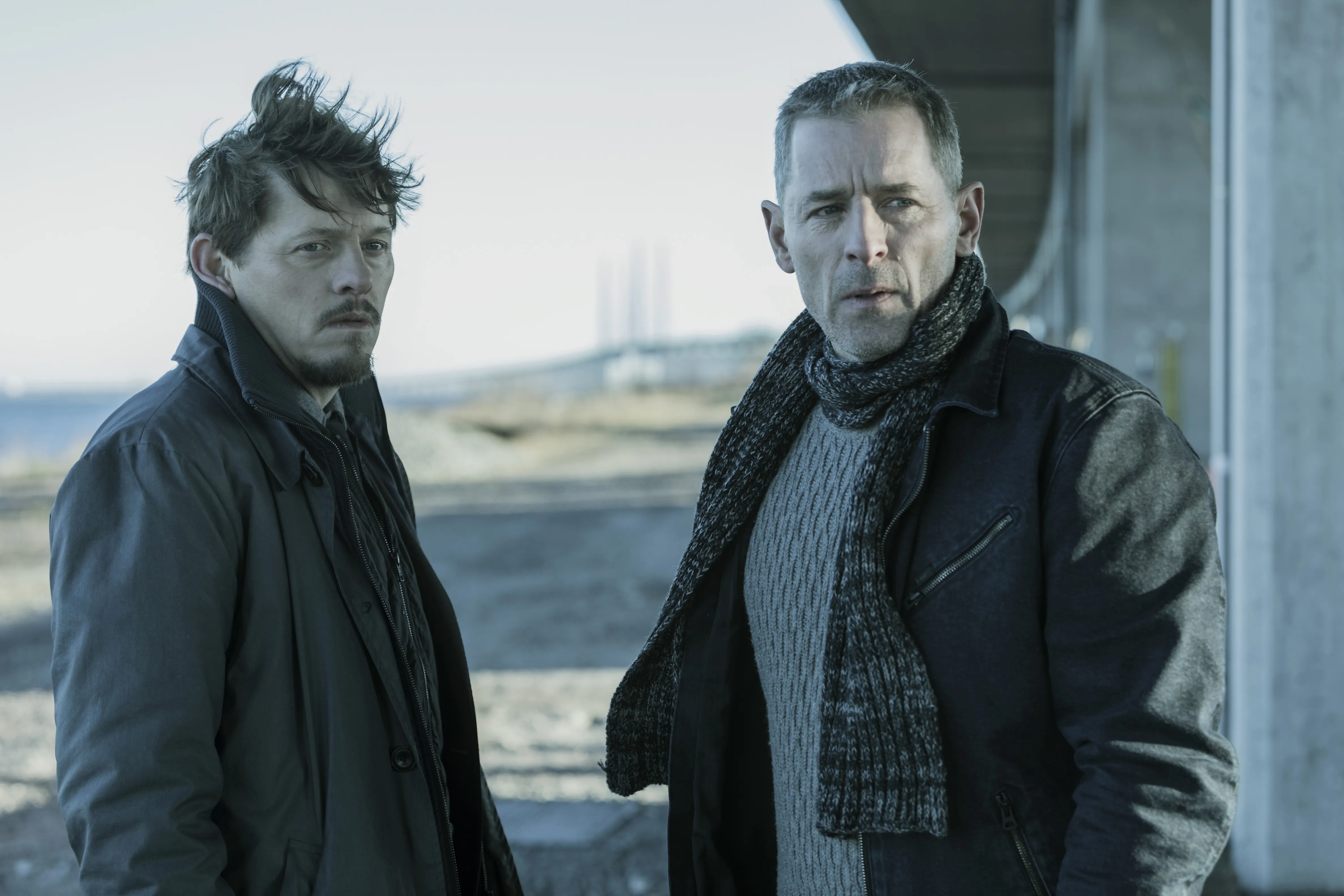 Mikael Birkkjær and Thure Lindhardt in The Bridge (2011)