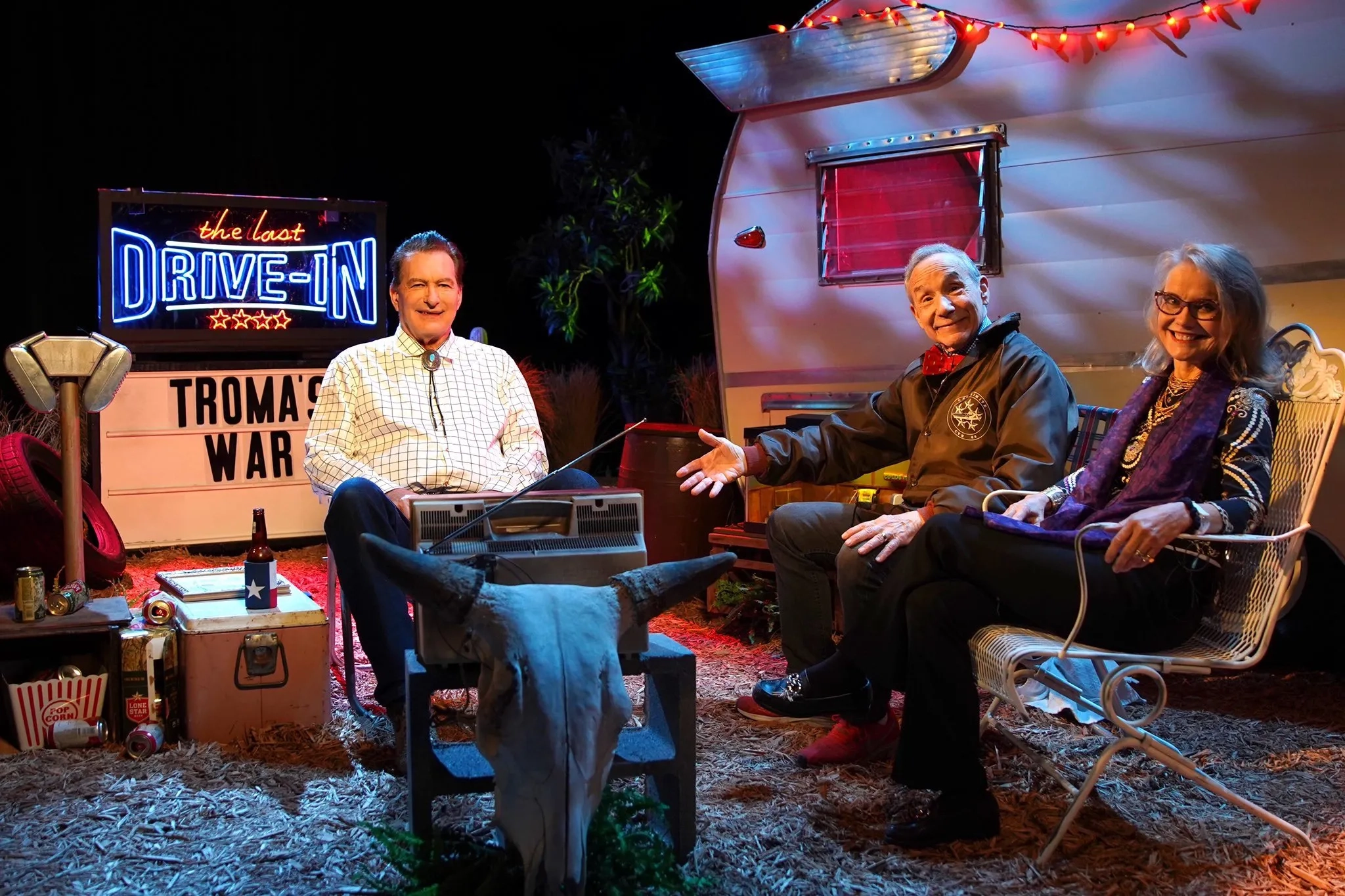 John Bloom, Lloyd Kaufman, and Patricia Kaufman in The Last Drive-In with Joe Bob Briggs: Troma's War (2020)