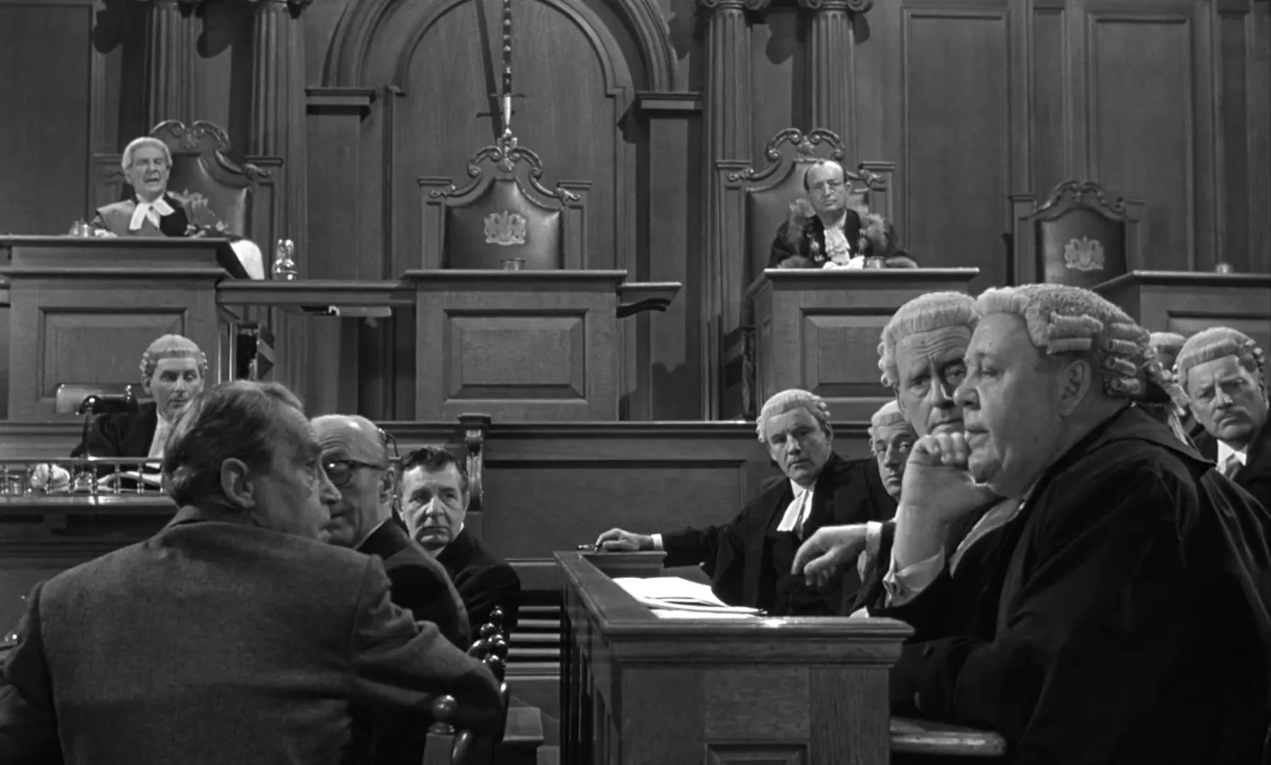 Charles Laughton, John Williams, Francis Compton, and Henry Daniell in Witness for the Prosecution (1957)