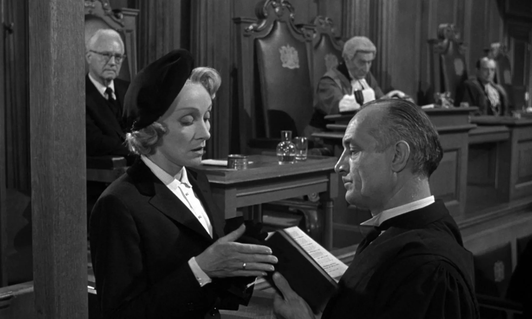 Marlene Dietrich and Francis Compton in Witness for the Prosecution (1957)