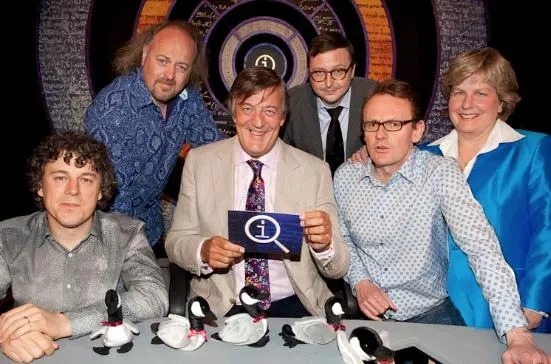 Stephen Fry, Bill Bailey, Alan Davies, Sean Lock, Sandi Toksvig, and John Hodgman in QI (2003)