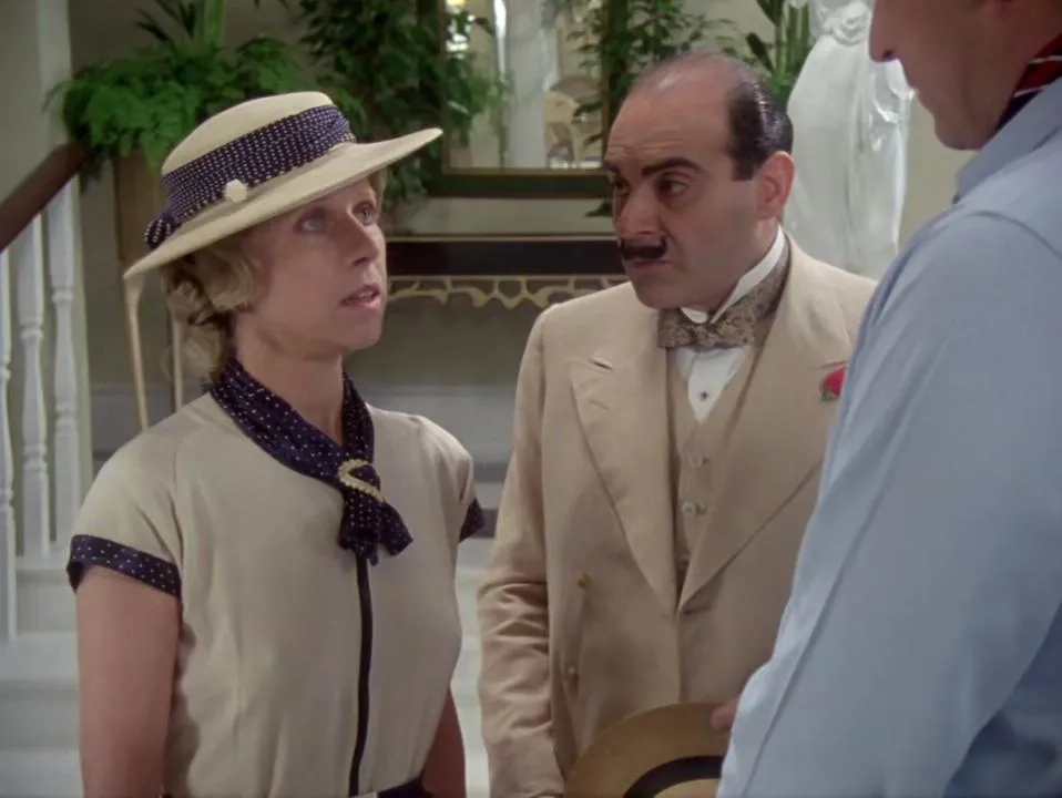 Jon Cartwright, Angela Down, and David Suchet in Poirot (1989)