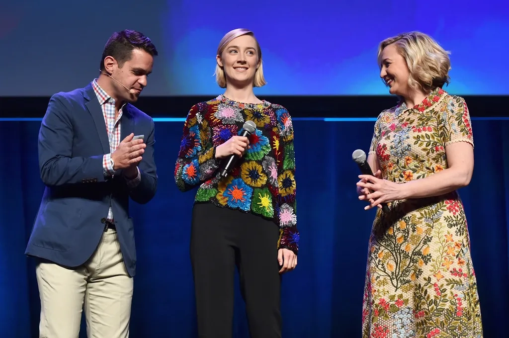 Saoirse Ronan, Dave Karger, and Josie Rourke at an event for Mary Queen of Scots (2018)