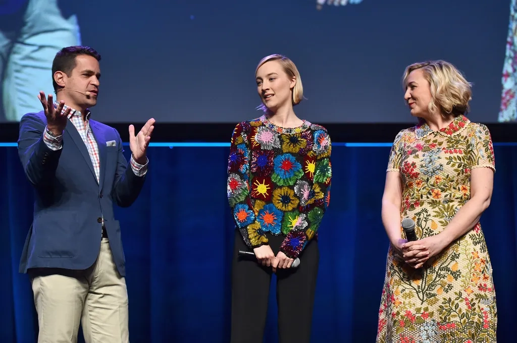 Saoirse Ronan, Dave Karger, and Josie Rourke at an event for Mary Queen of Scots (2018)