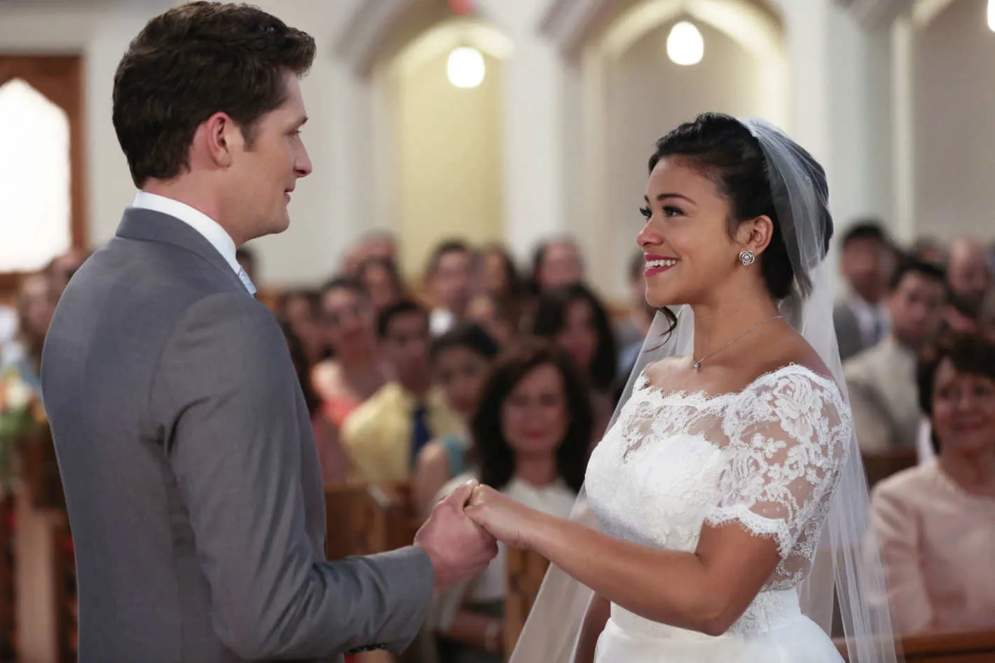 Gina Rodriguez and Brett Dier in Jane the Virgin (2014)