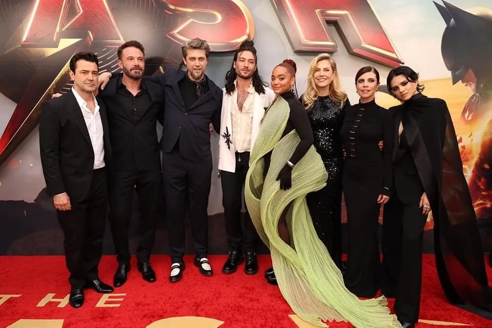 Ben Affleck, Ron Livingston, Andy Muschietti, Maribel Verdú, Barbara Muschietti, Ezra Miller, Kiersey Clemons, and Sasha Calle at an event for The Flash (2023)